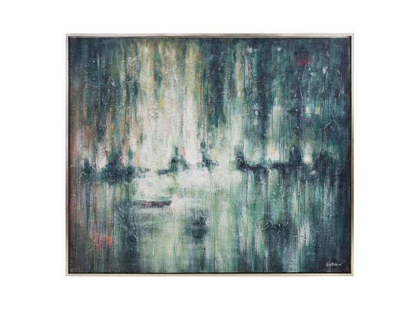 Howard Elliott Rainy All Day: Captivating Train Window Art Of English Countryside's Melting Colors & Shapes Green Canvas ,Wood 92395-howard-elliott