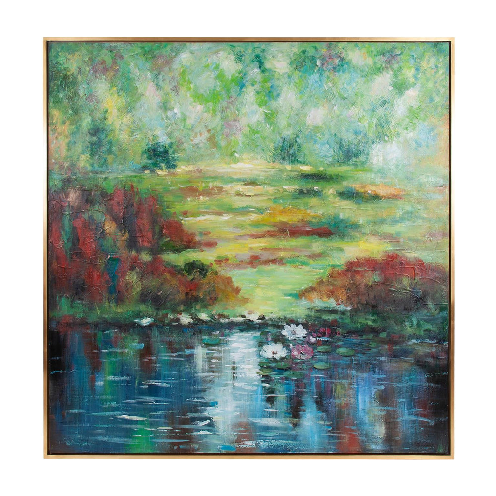 Howard Elliott Where Is Monet? Discover A Stunning Tribute To Impressionist Art With Lush Garden And Pond Details Green Canvas ,Wood 92397-howard-elliott