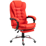 English Elm Homcom High Back Ergonomic Executive Office Chair, Pu Leather Computer Chair With Retractable Footrest, Lumbar Support, Padded Headrest and Armrest, Red