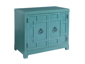 Lexington Barclay Butera Collins Bachelors Chest - Coastal-inspired Geometric Fretwork With Adjustable Shelves & Wire Management Seaglass  923-624