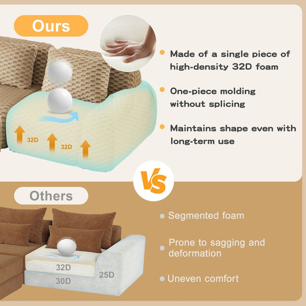 English Elm 114" Modular Cloud Sectional Sofa Flannelette Upholstery Deep Seat Living Room Couch Light Camel W714S01511