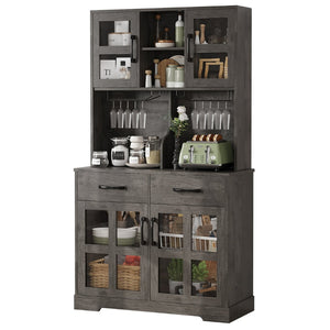 English Elm Pantry Hutch with Fluted Mdf Panels Charging Station Pegboard and Open Shelving T3773P416041