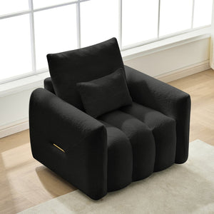 English Elm 35 Inch Teddy Velvet Lounge Chair Sculptural Cloud Seat for Modern Apartment Living Black W2564P457791