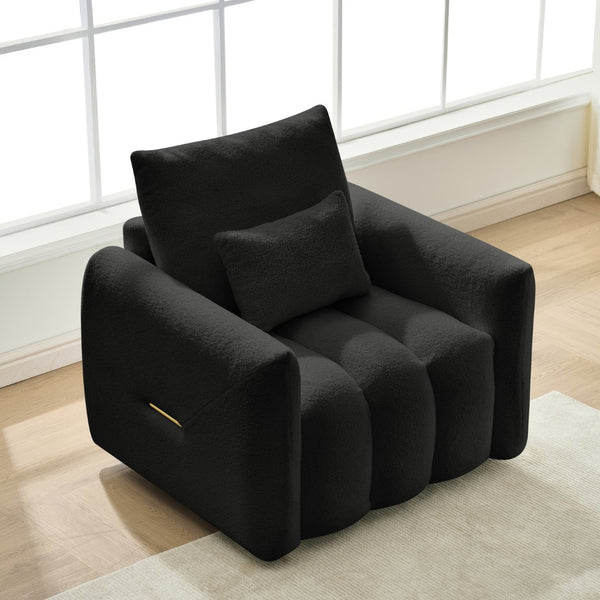 English Elm 35 Inch Teddy Velvet Lounge Chair Sculptural Cloud Seat for Modern Apartment Living Black W2564P457791