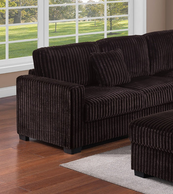 English Elm 4pc Jumbo Corduroy Sectional Set with Ottoman Square Arms Living Room Seating B011S02201