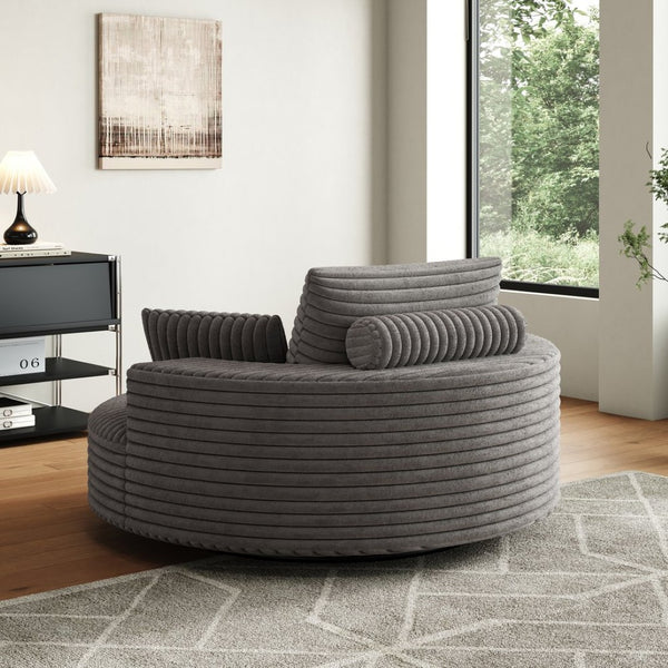 English Elm 55''l 55'l Faux Rabbit Fur Corduroy Swivel Lounge Chair Cloud Foam Seat for Bedroom Grey W834S00449