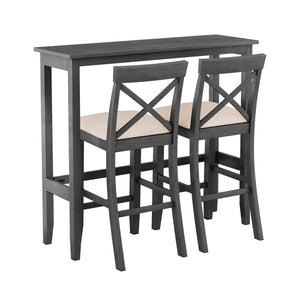 English Elm TOPMAX Farmhouse 48" Rectangular Wood Bar Height Dining Set with 2 Cushioned Chairs Space-Saving Appeal Gray N717P195018E