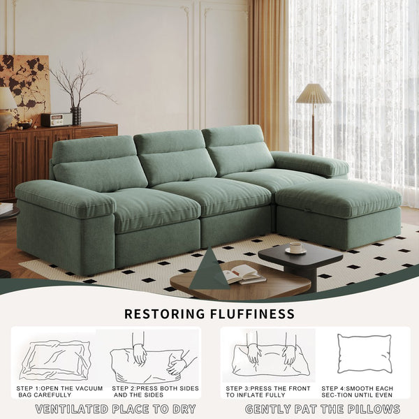English Elm This modular cloud sofa offers adjustable reclining back, down-filled cushions, hidden storage and plush comfort for modern spaces Dark Green W3820S00006