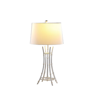 English Elm 29.25" Kiara Modern Satin Brushed Gold Bamboo Table Lamp with Off-White Linen Shade, Elegant Accent Silver+White B072P222429