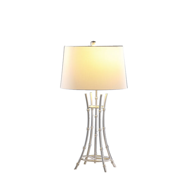 English Elm 29.25" Kiara Modern Satin Brushed Gold Bamboo Table Lamp with Off-White Linen Shade, Elegant Accent Silver+White B072P222429
