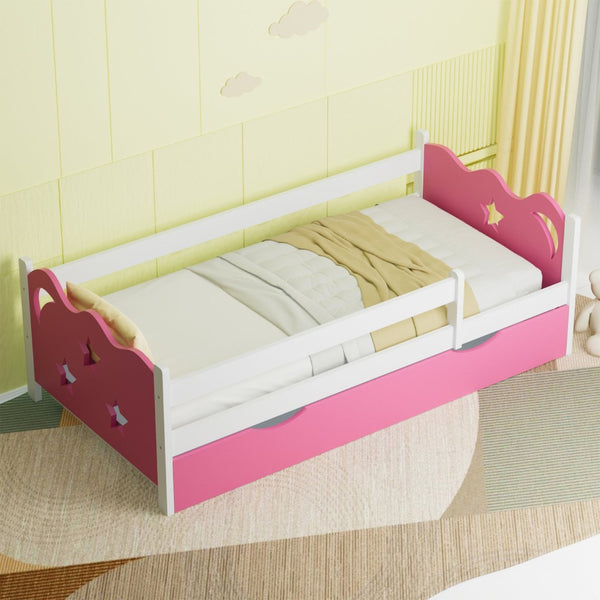 English Elm Kid's Twin Bed Frame Bamboo Mdf Build Star Moon Cutouts White Finish Toddler Bedroom W2992S00007