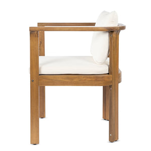 English Elm Outdoor Acacia Wood Dining Chairs Set of 4 Curved Arms Cushioned Patio Seating Cream,Teak N768P372905L_4