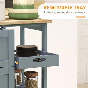 English Elm HOMCOM Mobile Kitchen Island with Drop Leaf Breakfast Bar, Rubberwood Top, Locking Casters & Storage Gray W2225P217385