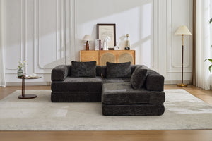 English Elm Compression Convertible Floor Sofa Bed – Versatile Modular Chenille Sofa For Small Spaces & Guests W3723S00015
