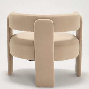 English Elm Accent Chair Velvet Upholstered Mid Century Modern Seat with Tapered Wood Legs for Any Room Khaki W3244P417179