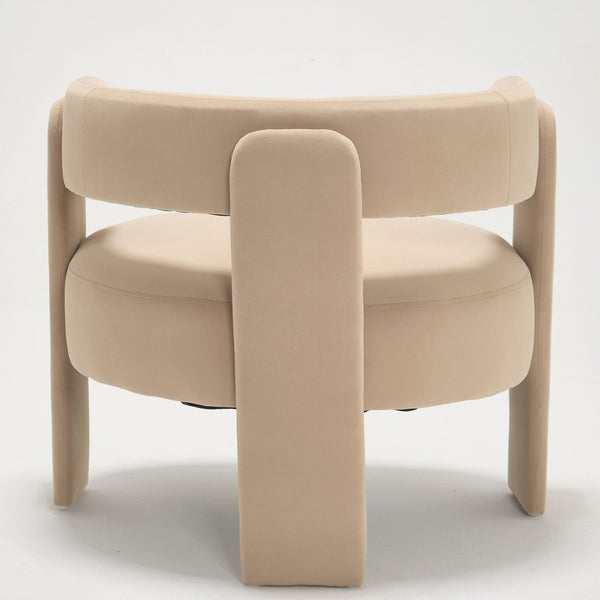 English Elm Accent Chair Velvet Upholstered Mid Century Modern Seat with Tapered Wood Legs for Any Room Khaki W3244P417179