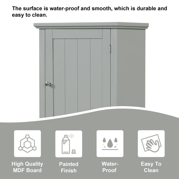 English Elm Tall Bathroom Storage Cabinet - Stylish Freestanding Organizer With Drawer & Adjustable Shelf In Grey N725P206890E-GIGA