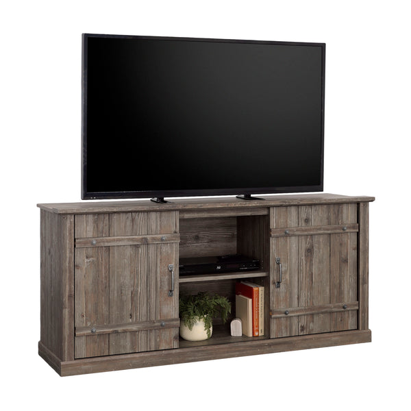 English Elm Credenza, Rustic 70" TV Stand with Sliding Barn Doors, Adjustable Shelves, Cord Management, 62" Pine Wood B356P354487