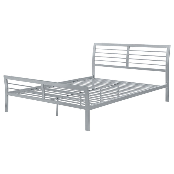 English Elm Fielding Silver Queen Metal Bed with Modern Nautical Design, Silver Finish, Clean Horizontal Lines for Contemporary Bedrooms B062S01089