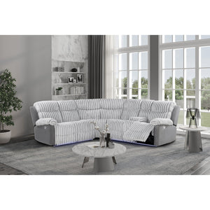 English Elm Bruni Grey Sectional with LED, Plush Upholstered 100% Polyester, Manual Recline, Medium-Firm Comfort B201S00309
