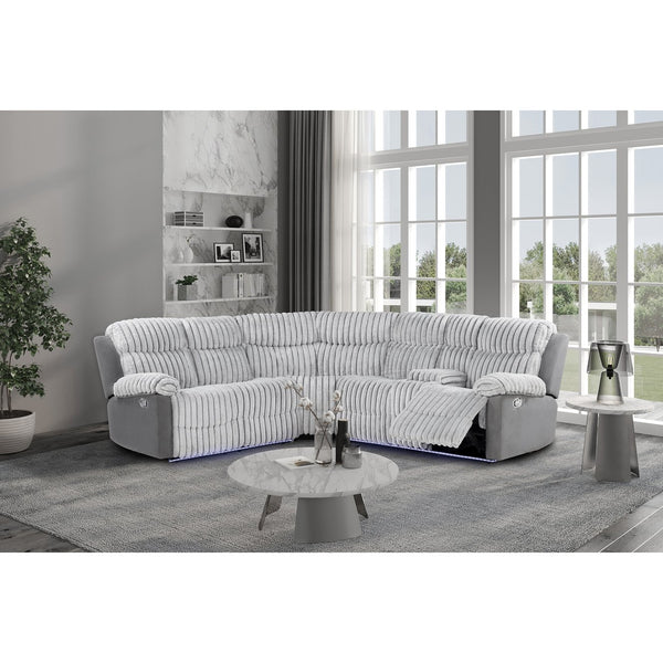 English Elm Bruni Grey Sectional with LED, Plush Upholstered 100% Polyester, Manual Recline, Medium-Firm Comfort B201S00309
