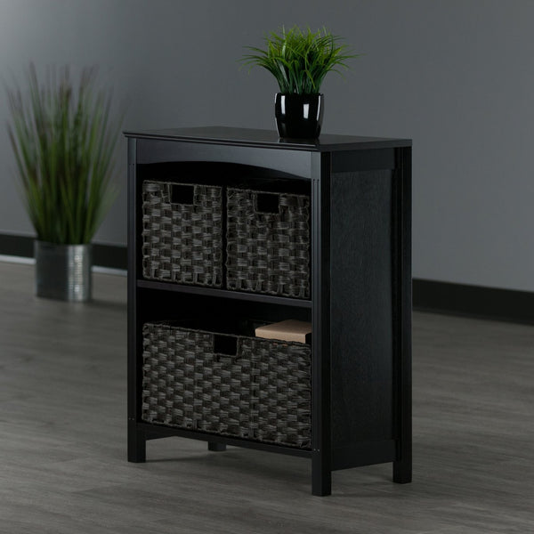 Winsome Wood Terrace 4-piece Storage Shelf Set With 3 Stylish Foldable Baskets For Home Organization & Decor Walnut Solid ,Composite Wood 92401-winsome-wood