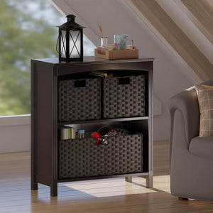 Winsome Wood Terrace 4-piece Storage Shelf Set With 3 Stylish Foldable Baskets For Home Organization & Decor Walnut Solid ,Composite Wood 92401-winsome-wood