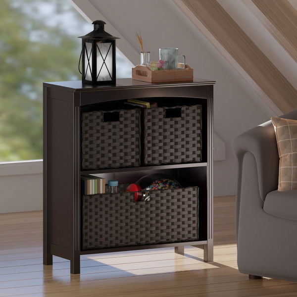 Winsome Wood Terrace 4-piece Storage Shelf Set With 3 Stylish Foldable Baskets For Home Organization & Decor Walnut Solid ,Composite Wood 92401-winsome-wood