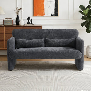English Elm Best-selling Boucle Cloud Loveseat Velvet Upholstered 2 Seater with Lumbar Pillow Dark Gray W1765P334061