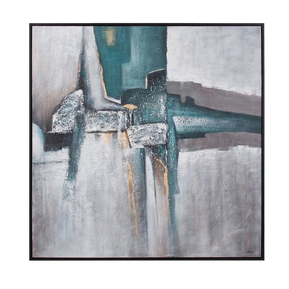 Howard Elliott Color Split: Captivating Layered Art With Rich Teal Tones & Gold Leaf Accents For Unique Décor Gray Canvas ,Wood 92403-howard-elliott