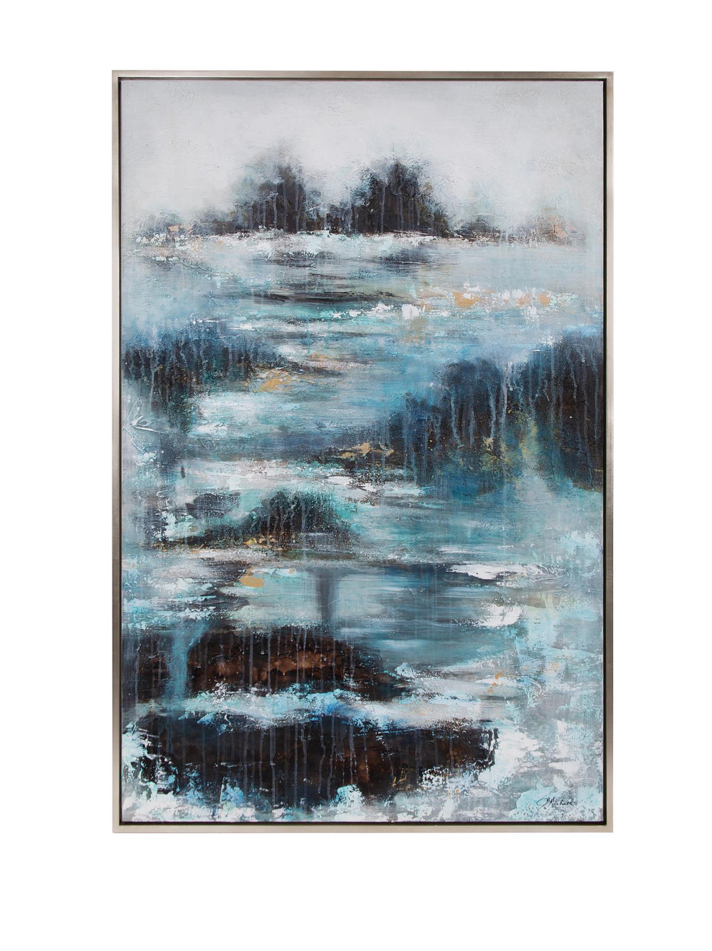 Howard Elliott Mist Of The Valley: Elegant Silver-framed Ocean Artwork For A Serene Coastal Home Décor Experience Blue Canvas,Wood 92404-howard-elliott