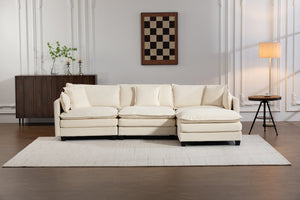 English Elm Modern Chenille Sectional Sofa with Ottoman Modular Layout for Spacious Living Rooms Antique White W2530S00017