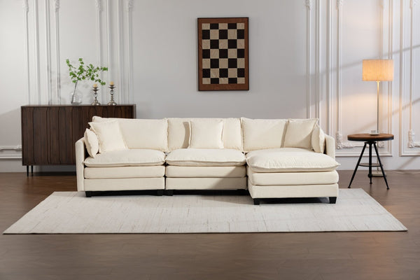 English Elm Modern Chenille Sectional Sofa with Ottoman Modular Layout for Spacious Living Rooms Antique White W2530S00017