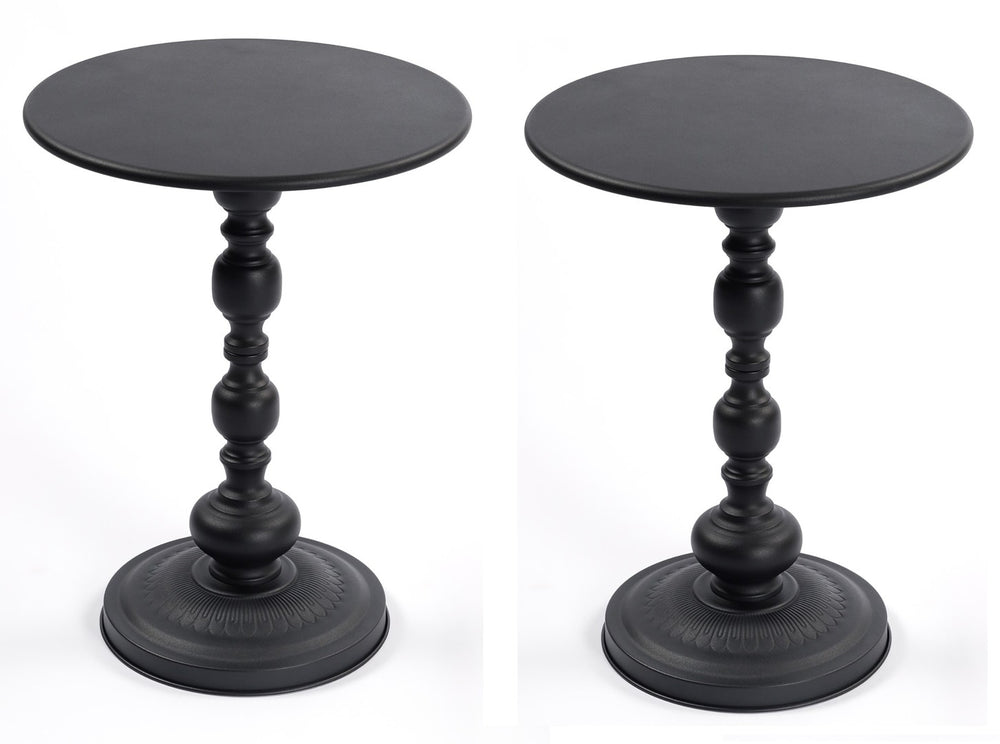English Elm 2p, Wrought Iron Round Accent Table Scrollwork Base Vintage Style for Sofa or Bedside W2664P449075