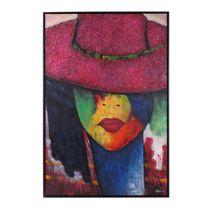 Howard Elliott That's Total Miss H Wall Art - Vibrant Hand-painted Lady In Red Hat, Framed Artwork For Home Decor Multi Canvas,Wood 92411-howard-elliott