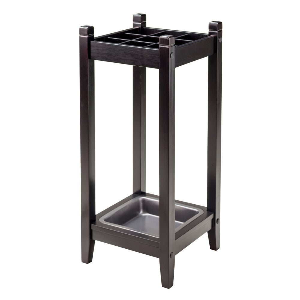 Winsome Wood Jana Stylish Espresso Umbrella Stand With Drip Tray - Holds 9 Umbrellas, Perfect For Entryway Decor! Espresso Solid Wood ,Metal 92411-winsome-wood