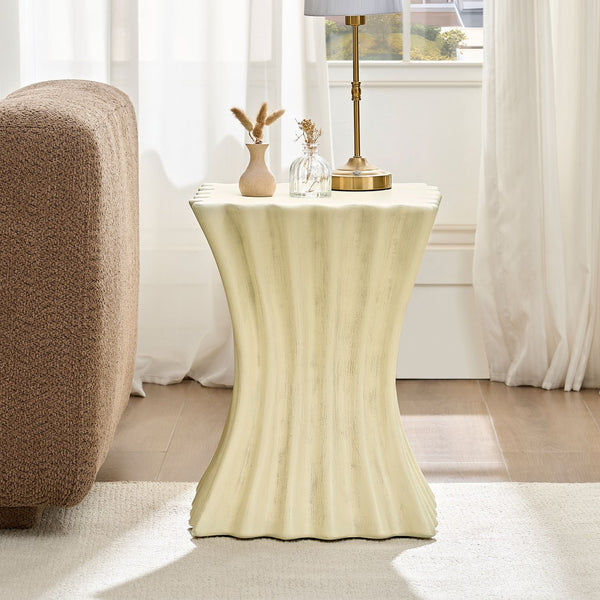 English Elm 15.16 Inch Fiberglass Side Table Distressed Vintage Accent for Living Room or Apartment W876P408752