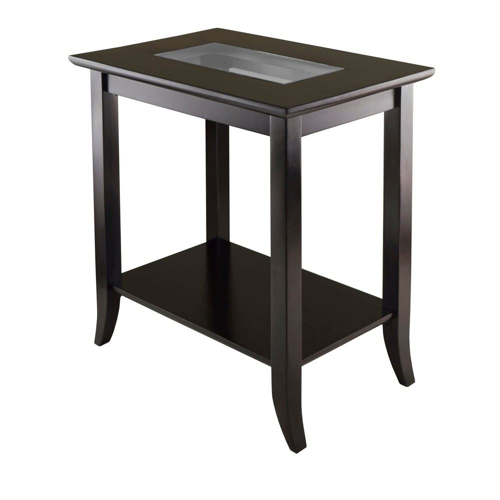 Winsome Wood Genoa Rectangular End Table In Rich Espresso With Glass Inset And Lower Shelf For Versatile Storage Espresso Solid ,Composite Wood ,Glass 92419-winsome-wood