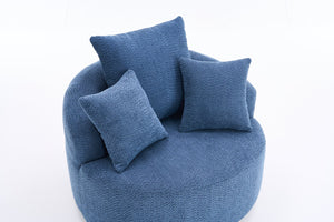 English Elm 360° Swivel Chair upholstered barrel accent chair with plush high-resilience foam and pillows for comfort Antique Blue,Blue W2231P264478