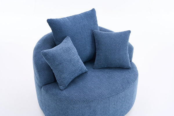 English Elm 360° Swivel Chair upholstered barrel accent chair with plush high-resilience foam and pillows for comfort Antique Blue,Blue W2231P264478