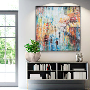 Howard Elliott A Rain Soaked Frenchmen Street Wall Art - Hand-painted City Scene In Elegant Black Floater Frame Multi Canvas,Wood 92420-howard-elliott