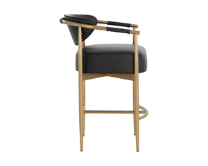 Sunpan Heloise Counter Stool - Elegant Faux Leather Design With Gold Stainless Steel For Modern Dining Spaces Black Faux Leather 111935
