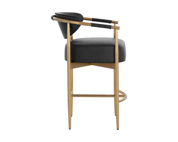 Sunpan Heloise Counter Stool - Elegant Faux Leather Design With Gold Stainless Steel For Modern Dining Spaces Black Faux Leather 111935