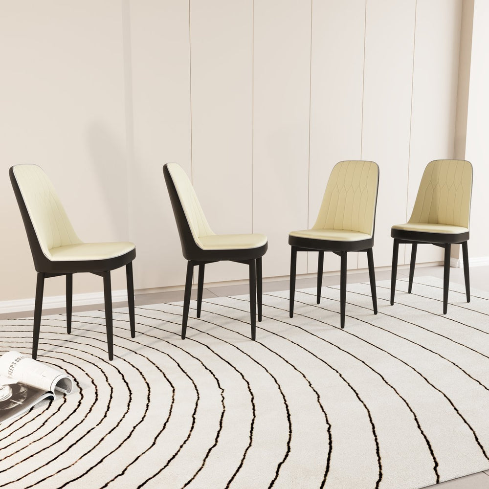 English Elm A Set Of 4 Modern Dining Chairs In Beige Pu Leather With Ergonomic Design & Black Metal Legs W2189P166088