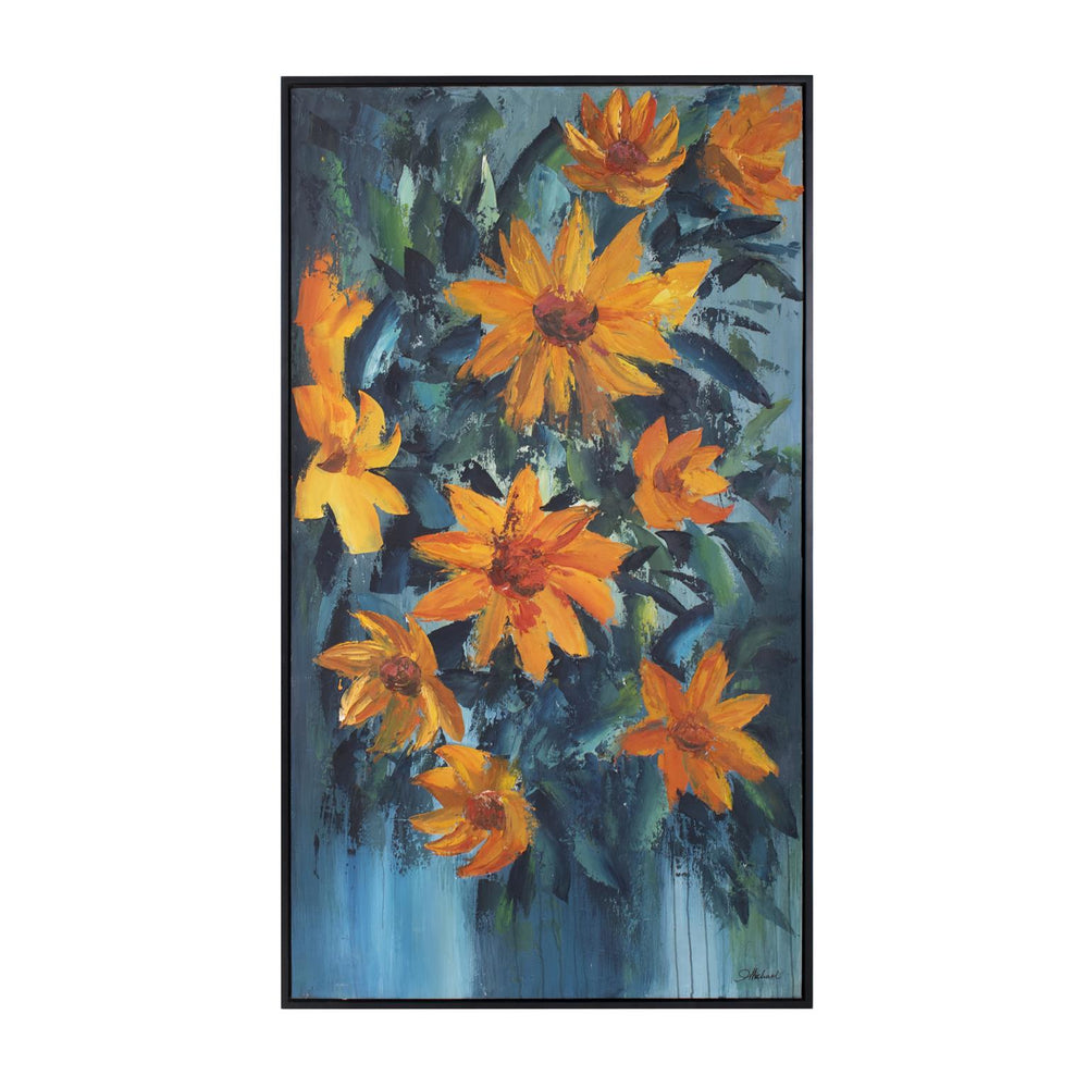 Howard Elliott Summer In Provence: Hand-painted Sunflower Art On Teal Canvas, Framed For Vibrant Home Decor Blue Canvas,Wood 92424-howard-elliott