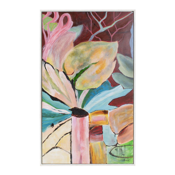 Howard Elliott A Visit To Abbotsbury - Vibrant Hand-painted Floral Artwork In White-washed Floater Frame Pink Canvas,Wood 92430-howard-elliott