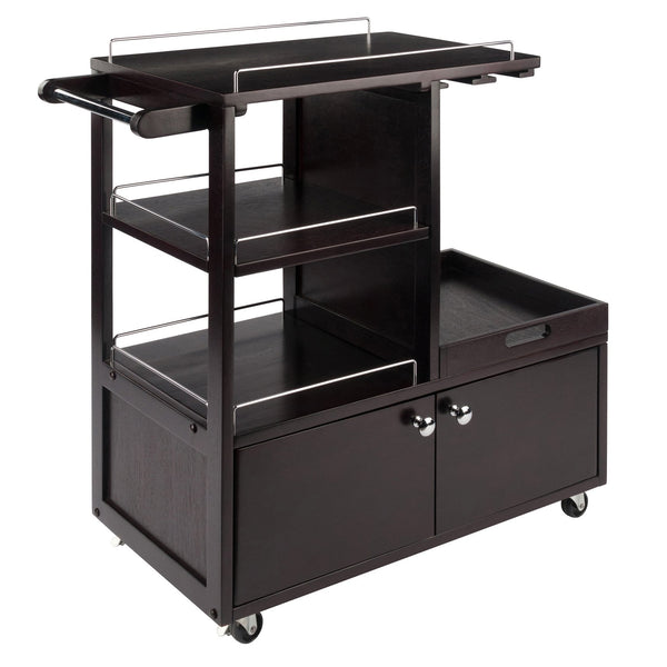 Winsome Wood Galen Entertainment Cart - Stylish Espresso Bar Cart With Adjustable Shelves & Locking Casters Espresso Solid ,Composite Wood 92430-winsome-wood