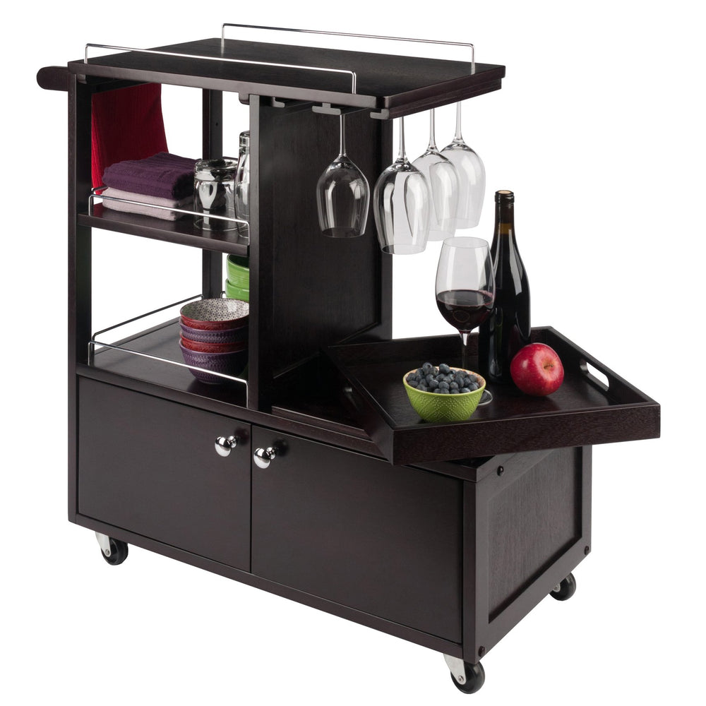 Winsome Wood Galen Entertainment Cart - Stylish Espresso Bar Cart With Adjustable Shelves & Locking Casters Espresso Solid ,Composite Wood 92430-winsome-wood