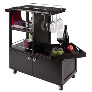 Winsome Wood Galen Entertainment Cart - Stylish Espresso Bar Cart With Adjustable Shelves & Locking Casters Espresso Solid ,Composite Wood 92430-winsome-wood