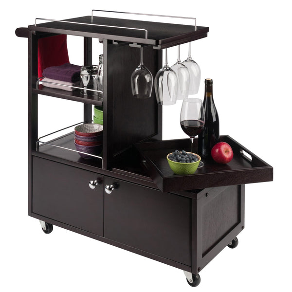 Winsome Wood Galen Entertainment Cart - Stylish Espresso Bar Cart With Adjustable Shelves & Locking Casters Espresso Solid ,Composite Wood 92430-winsome-wood